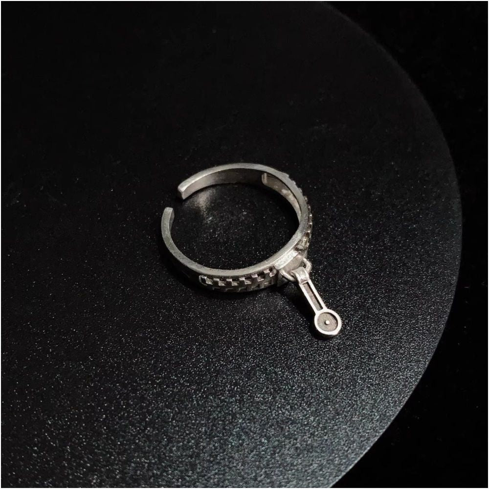 TUXD JOJO s Bizarre Adventure Bucciarati Stand Steel Chain Finger Zipper 925 Sterling Silver Ring Couple Ring image 4