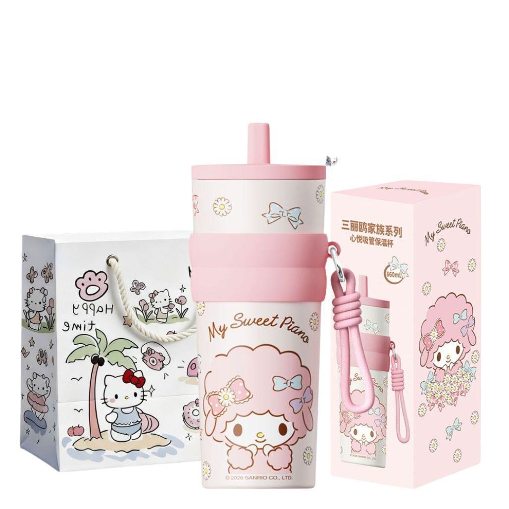 Authentic HelloKitty Straw Insulated Cup 660ml New Large Capacity Cute Best Friend Birthday Water Cup - FIHEROE.