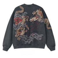 Anime Dragon Crewneck Intricate Embroidery Sweatshirt