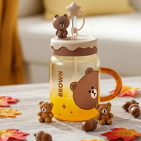 Line Friends Glass Tumbler with Straw Lid – Brown & Cony