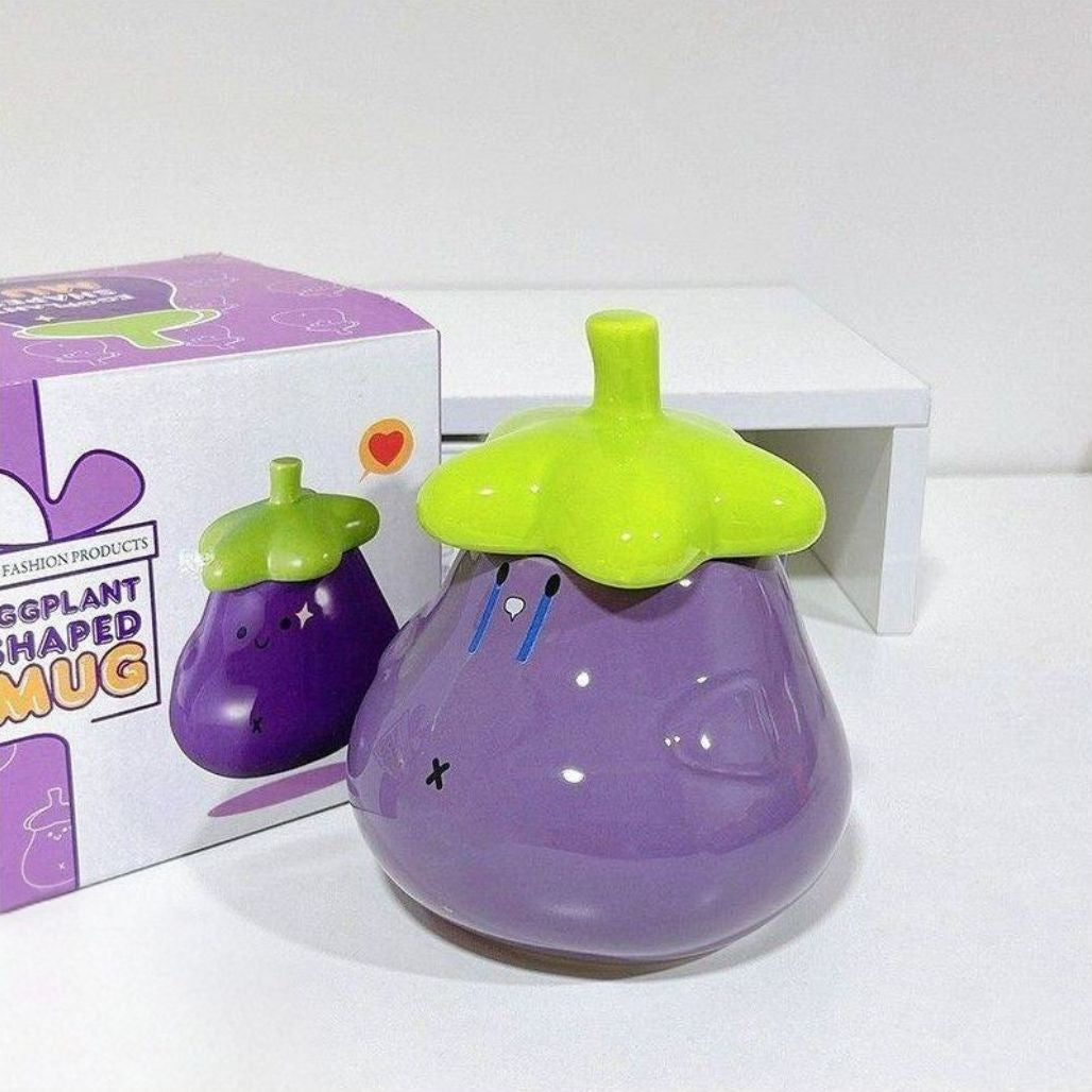 Cute Eggplant Anime Ceramic Mug with Lid - FIHEROE.