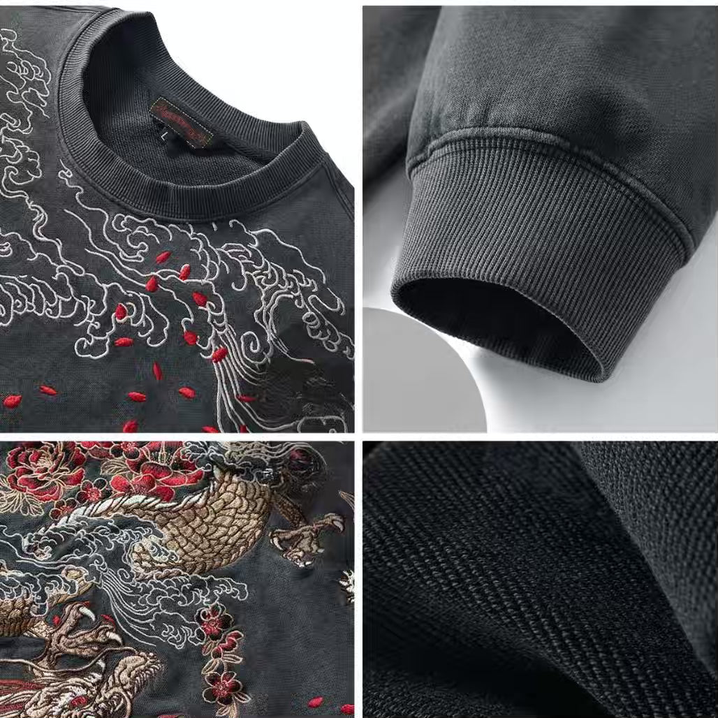 Anime Dragon Crewneck Intricate Embroidery Sweatshirt