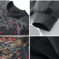 Anime Dragon Crewneck Intricate Embroidery Sweatshirt