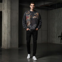 Anime Dragon Crewneck Intricate Embroidery Sweatshirt