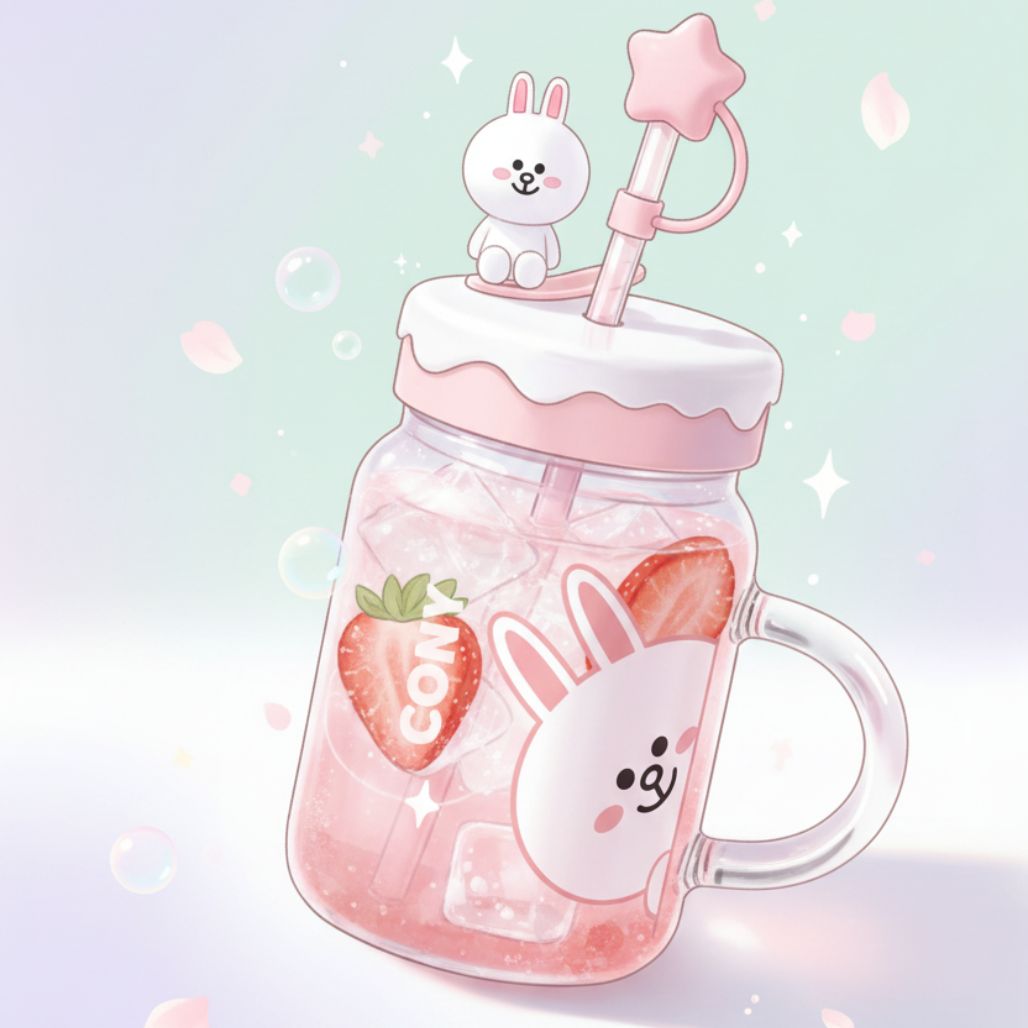Line Friends Glass Tumbler with Straw Lid – Brown & Cony