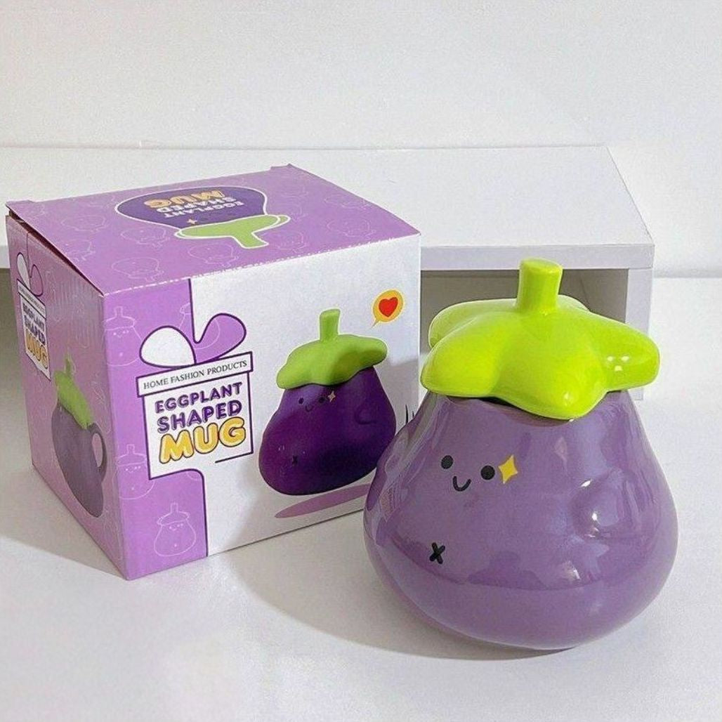 Cute Eggplant Anime Ceramic Mug with Lid - FIHEROE.