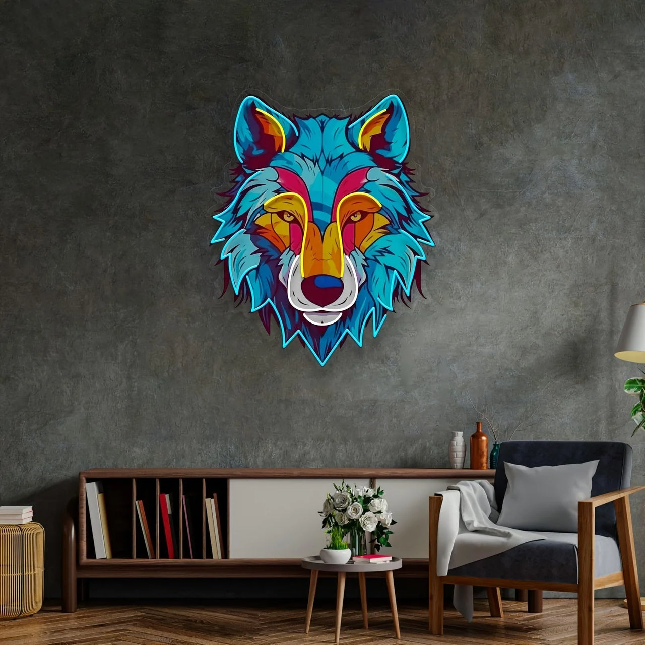 3D Wolf LED Neon Sign Wall Art for Gaming Room - FIHEROE.
