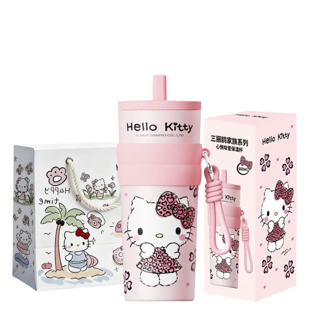 Authentic HelloKitty Straw Insulated Cup 660ml New Large Capacity Cute Best Friend Birthday Water Cup - FIHEROE.