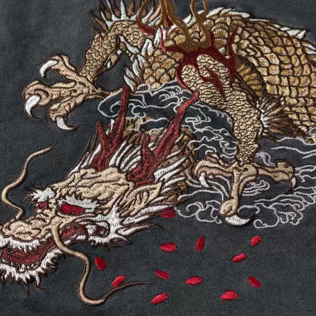 Anime Dragon Crewneck Intricate Embroidery Sweatshirt