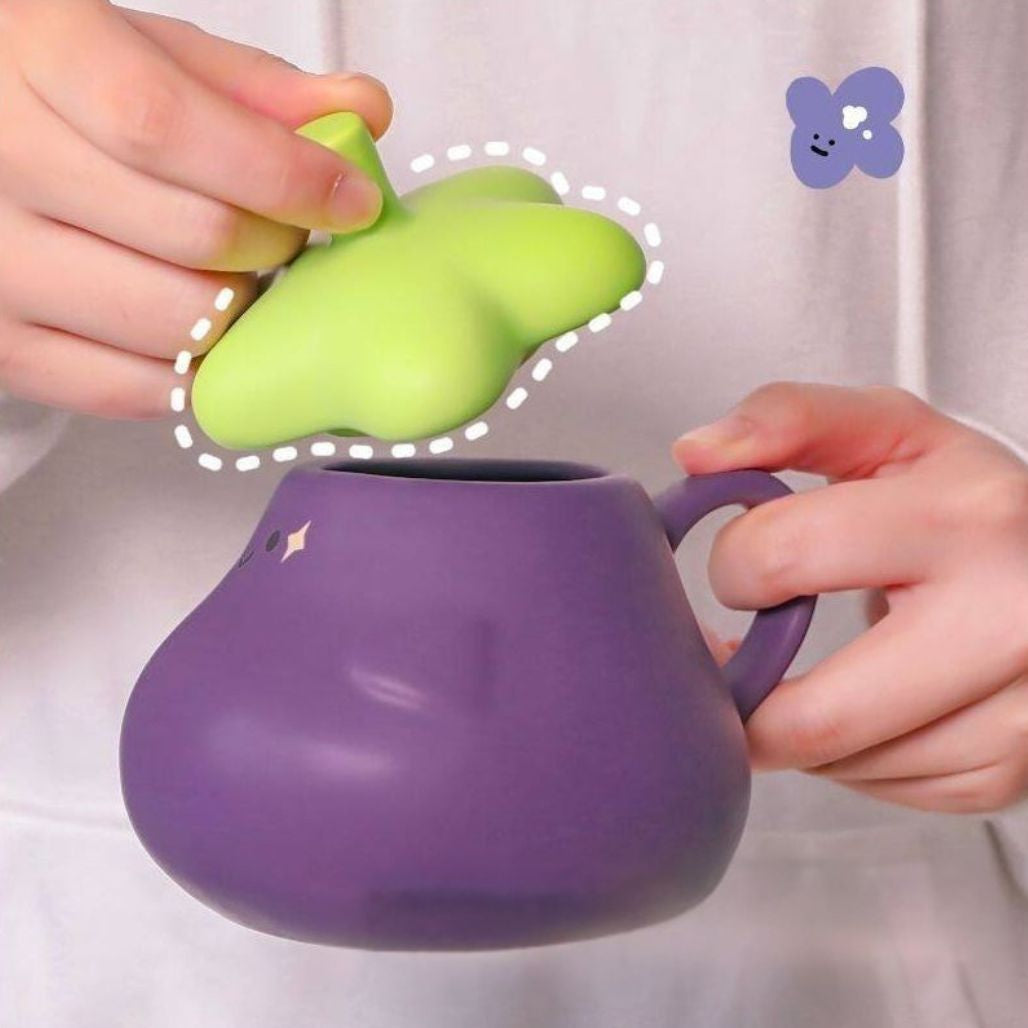 Cute Eggplant Anime Ceramic Mug with Lid - FIHEROE.