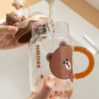 Line Friends Glass Tumbler with Straw Lid – Brown & Cony