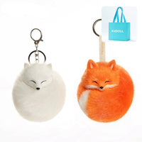 Kudoll Sleeping Fox plush keychain with red and white fox design, soft fabric bag charm featuring adorable fox details.