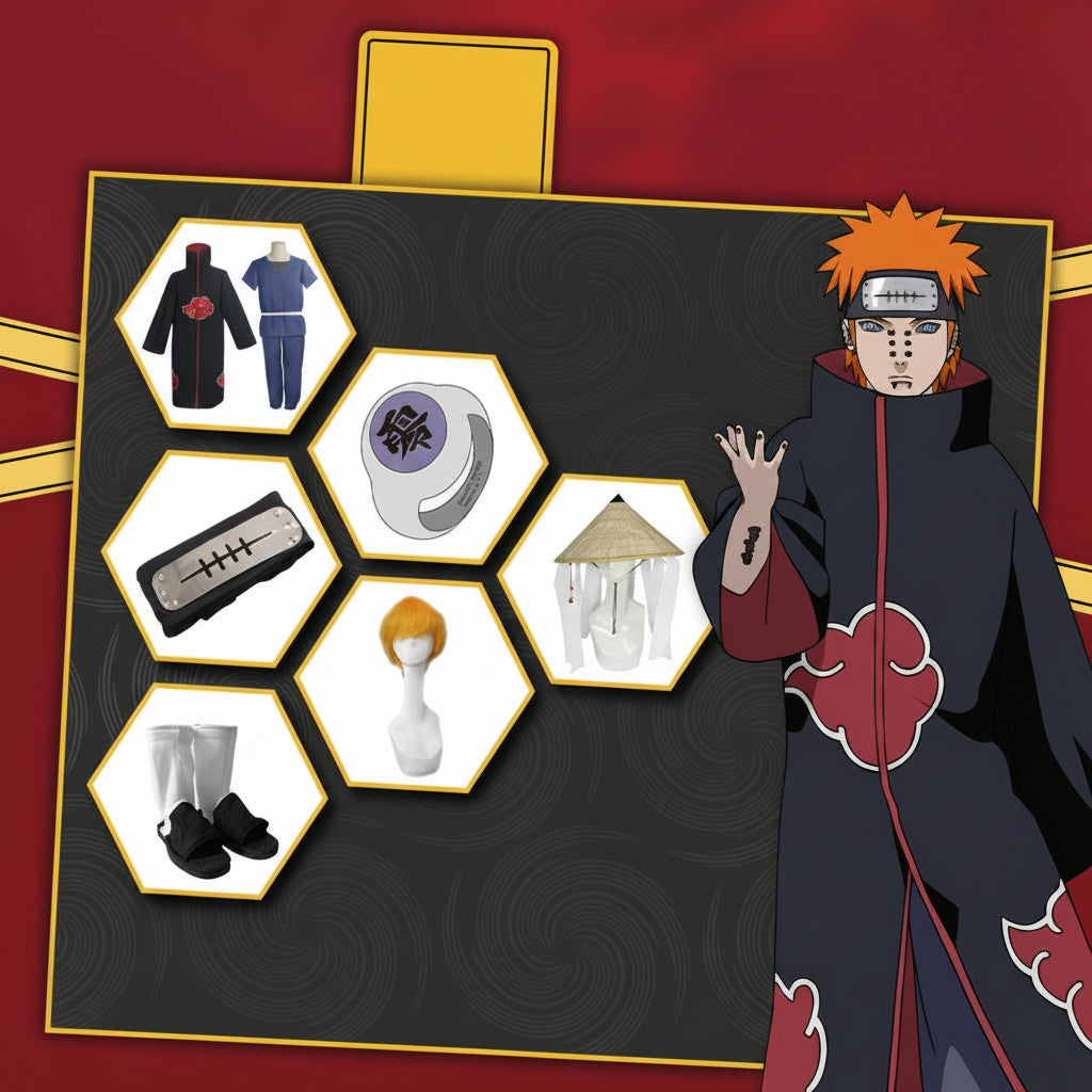 Naruto Pain Cosplay Set – Akatsuki Robe & Accessories
