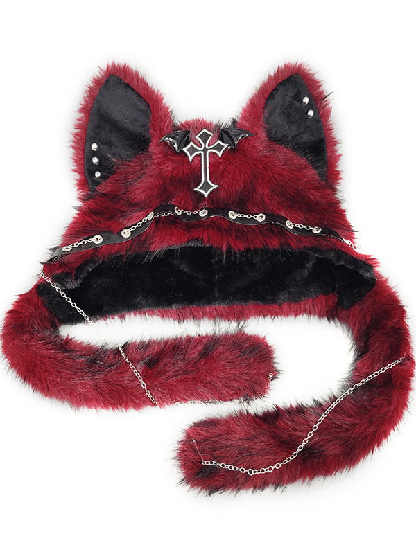 Dark Kawaii Faux Fur Cat Ear Hood Hat