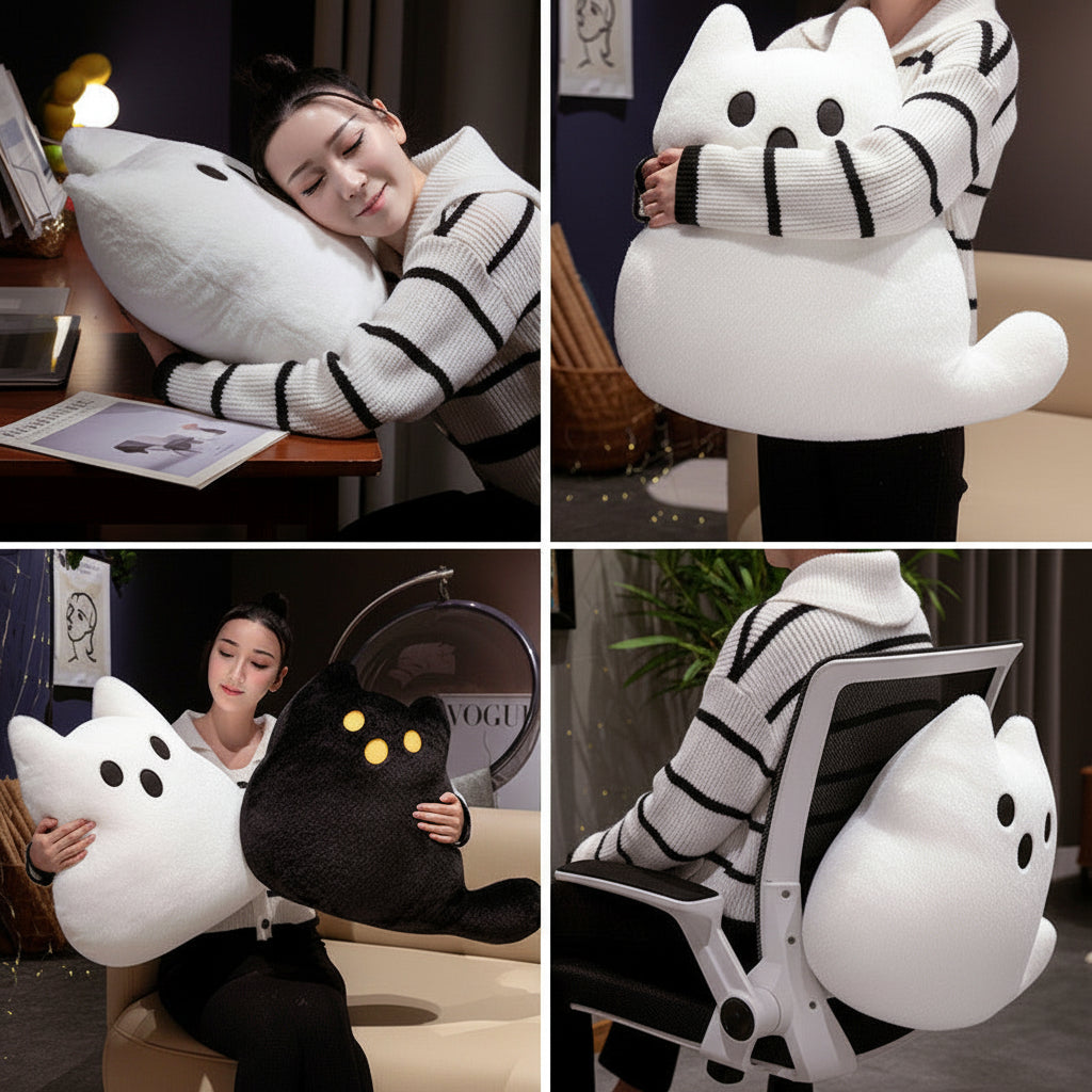 Ghost Cat Plush Pillow | Halloween Kawaii Cushion