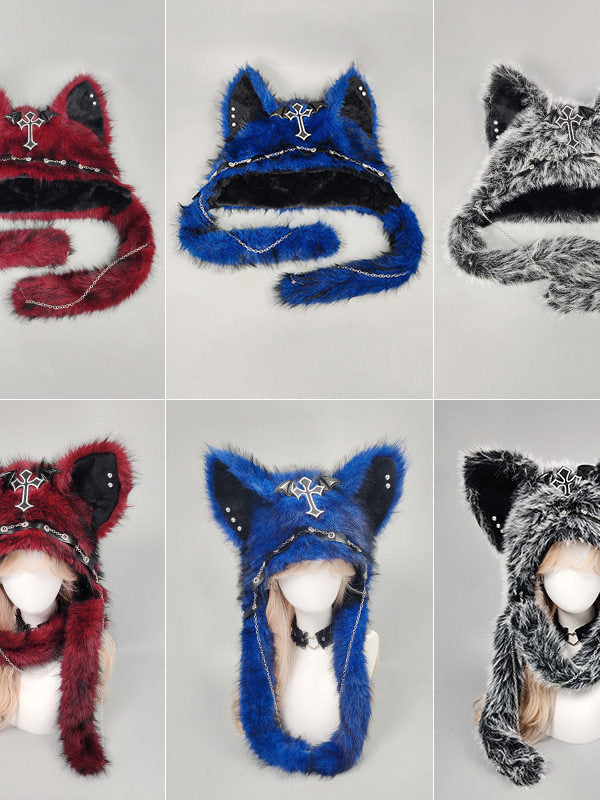 Dark Kawaii Faux Fur Cat Ear Hood Hat