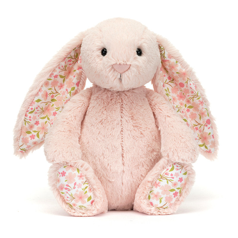 Jellycat Blossom Bunny plush rabbit with floral ears and soft feet, cuddly stuffed animal for kids