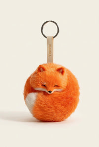 Red and white Kudoll Sleeping Fox plush keychain, soft fox bag charm with detailed plush features and a keyring attachment.