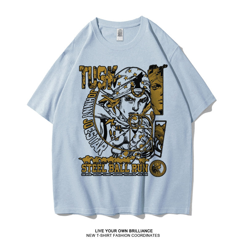 Dunlun Mosho Jojo's Bizarre Adventure Steel Ball Run Characters, Part 7, Short Sleeve T Shirt, 100% Cotton,