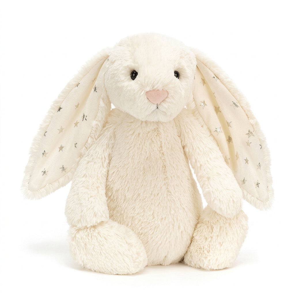 Jellycat Star Ear Bunny plush soft toy in white with star-shaped ears, fluffy and adorable, perfect for cuddling.