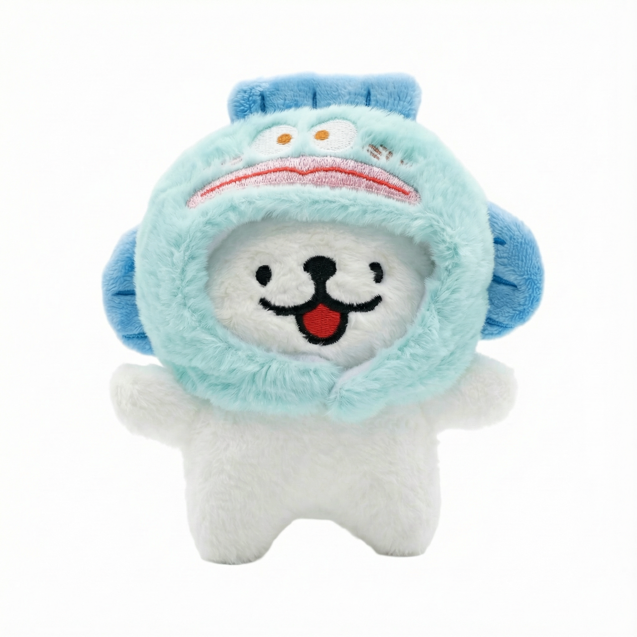 Toyuki Puppy plush bag charm featuring a cute animal costume design, soft fabric, and detailed stitching.