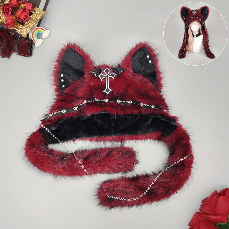 Dark Kawaii Faux Fur Cat Ear Hood Hat