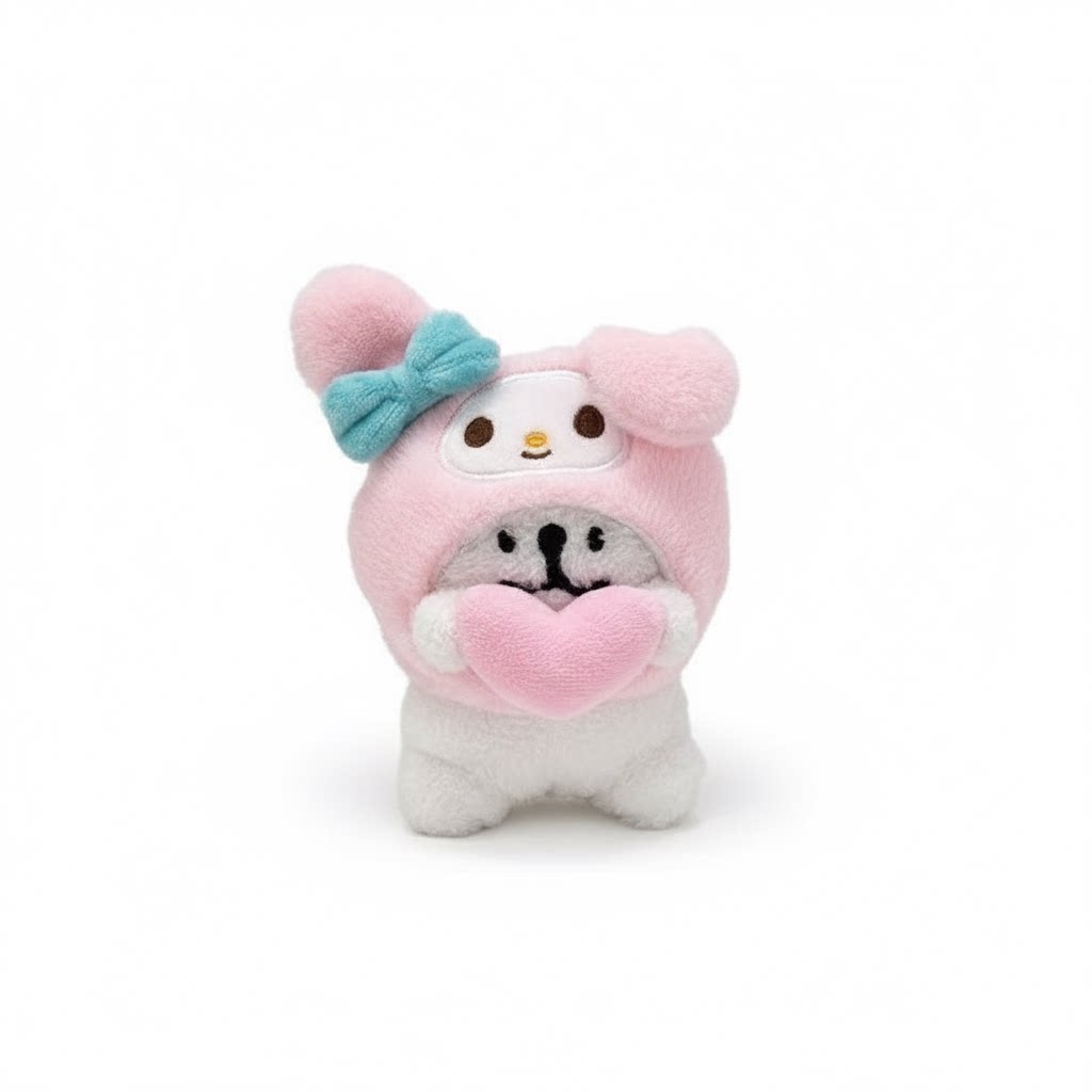 Toyuki Puppy plush bag charm featuring a cute animal costume design, soft fabric, and adorable facial details.