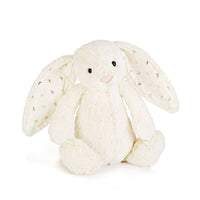 Jellycat Star Ear Bunny plush toy in white or gray with soft fur and star-shaped ears, ideal for cuddling and play.