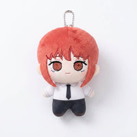 Yosida Chainsaw Man plush keychains featuring Makima, Aki, Kobeni, and Angel Devil characters on colorful background.