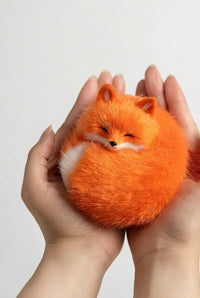 Kudoll sleeping fox plush keychain in red and white, soft bag charm with detailed fox design and cute features.