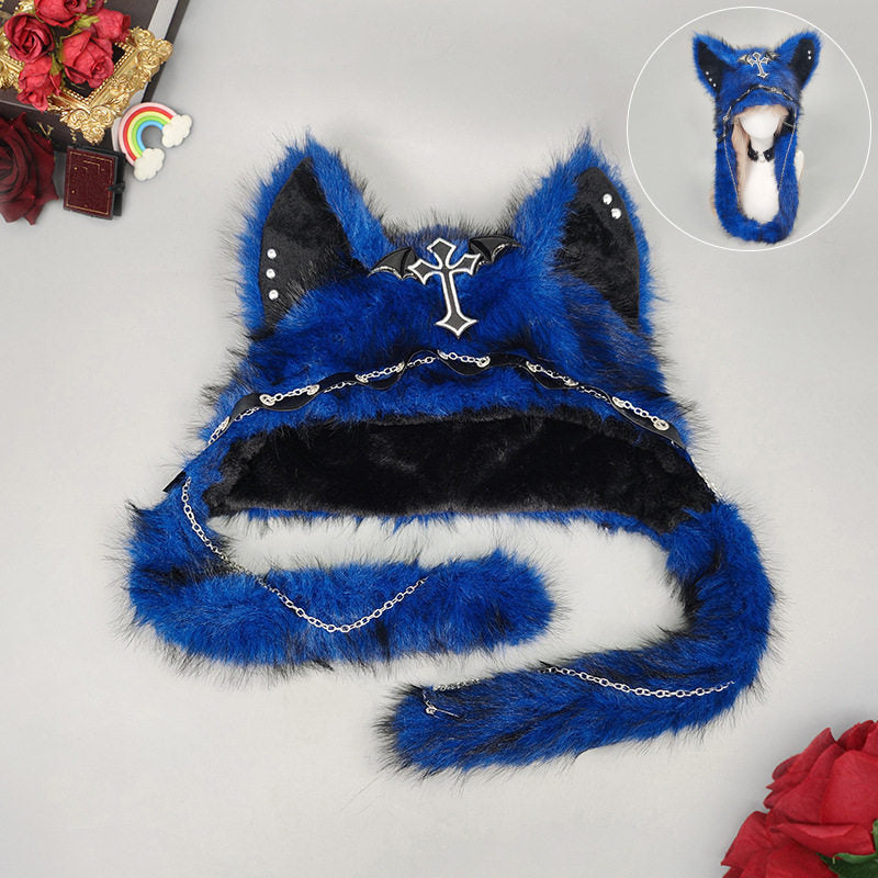 Dark Kawaii Faux Fur Cat Ear Hood Hat