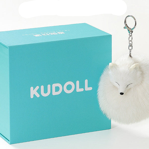 KUDOLL White Fox Fur Pom Keychain Bag Charm