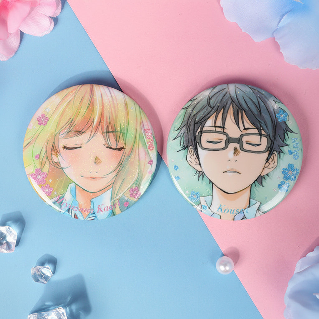 Galaxy Anime April is Your Lie Kaoru Miyazono Arima Kosei Grass Badge Set