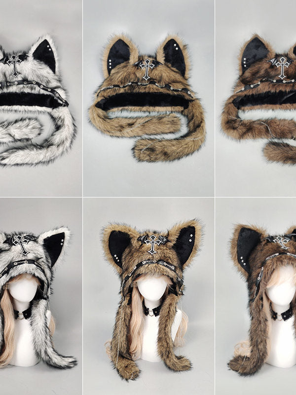 Dark Kawaii Faux Fur Cat Ear Hood Hat