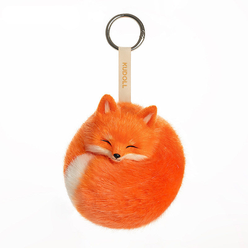 Kudoll Sleeping Fox Plush Keychain featuring a red and white fox bag charm with cute, soft fabric and detailed facial features.
