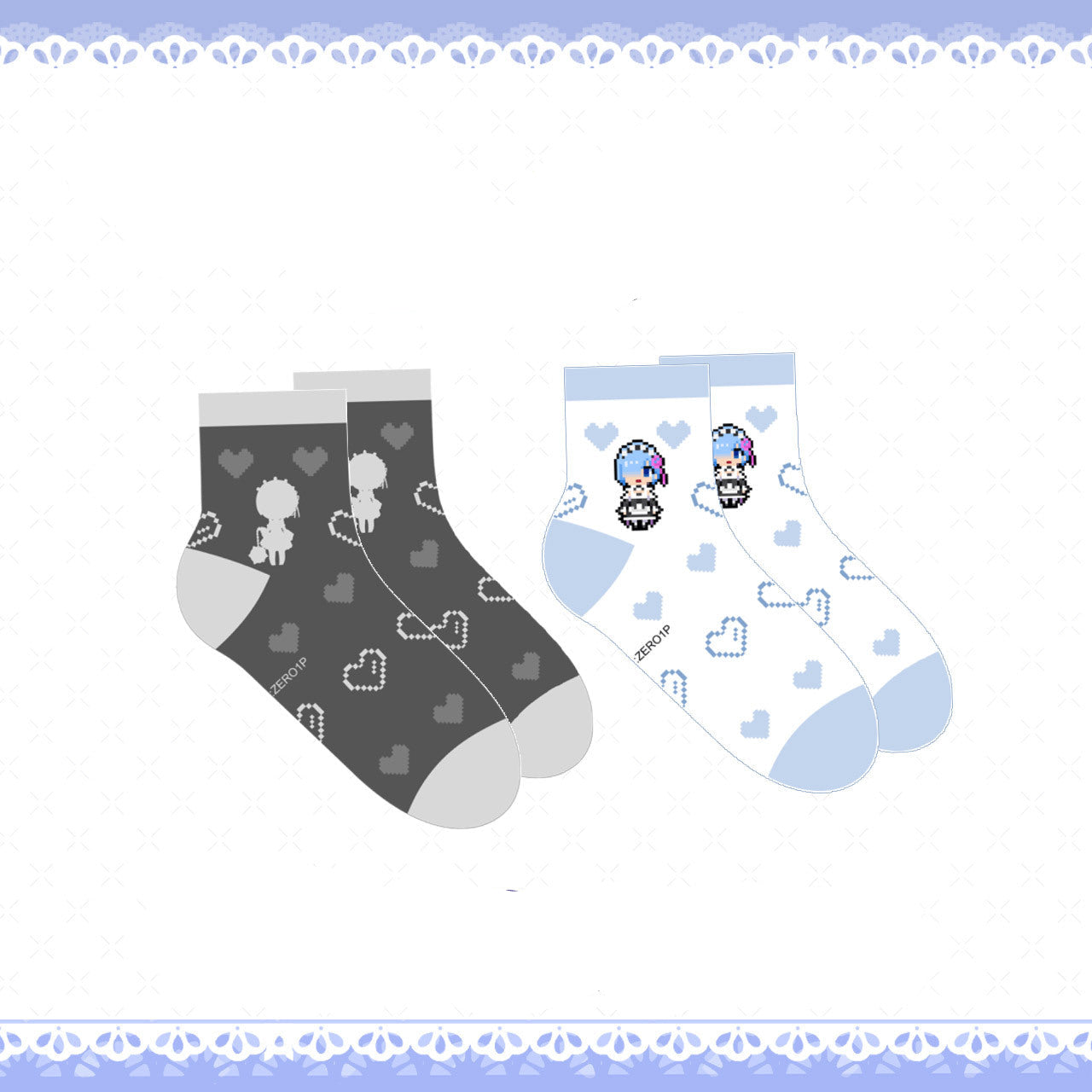 Re:Zero Rem Ram Pixel Art Anime Socks