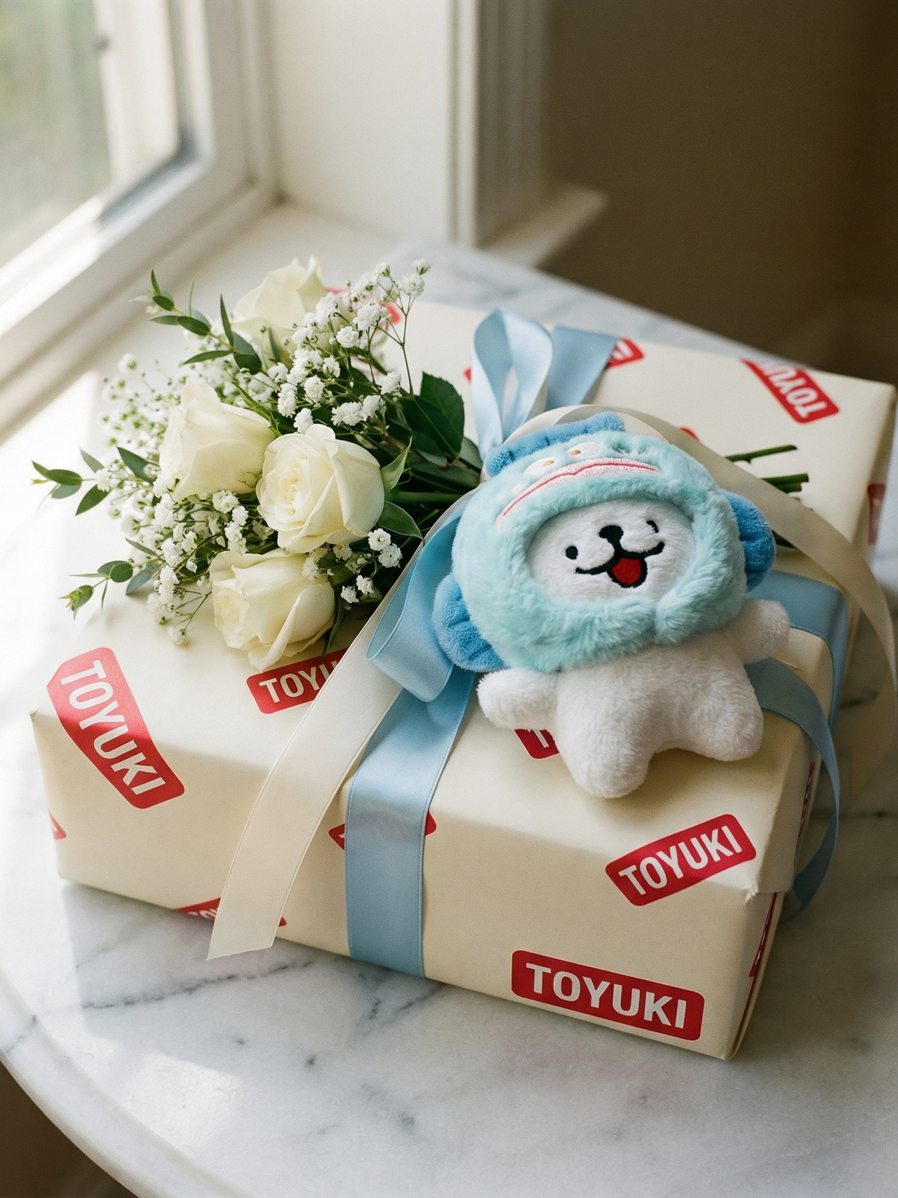 Toyuki Puppy plush bag charm featuring a cute animal costume design with soft fabric and detailed craftsmanship.