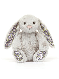 Jellycat Blossom Bunny plush toy with floral ears and soft feet, featuring a cuddly, pastel-colored plush rabbit for children.