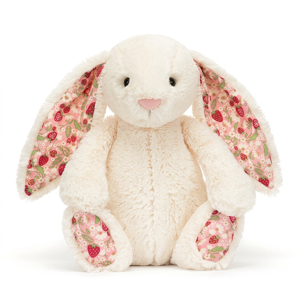Jellycat Blossom Bunny plush rabbit with floral ears and soft feet, cuddly and adorable for children.