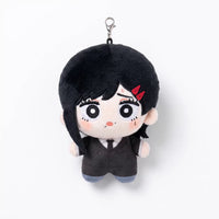 Chainsaw Man plush keychains featuring Makima, Aki, Kobeni, and Angel Devil characters from Yosida, hanging from a keyring.