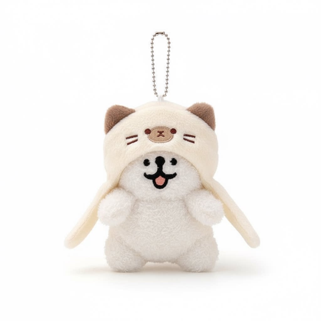 Toyuki puppy plush bag charm featuring a cute animal costume design with soft plush fabric and detailed animal face.