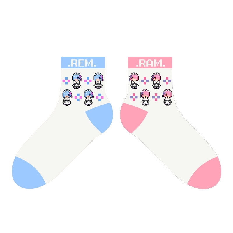 Re:Zero Rem Ram Pixel Art Anime Socks