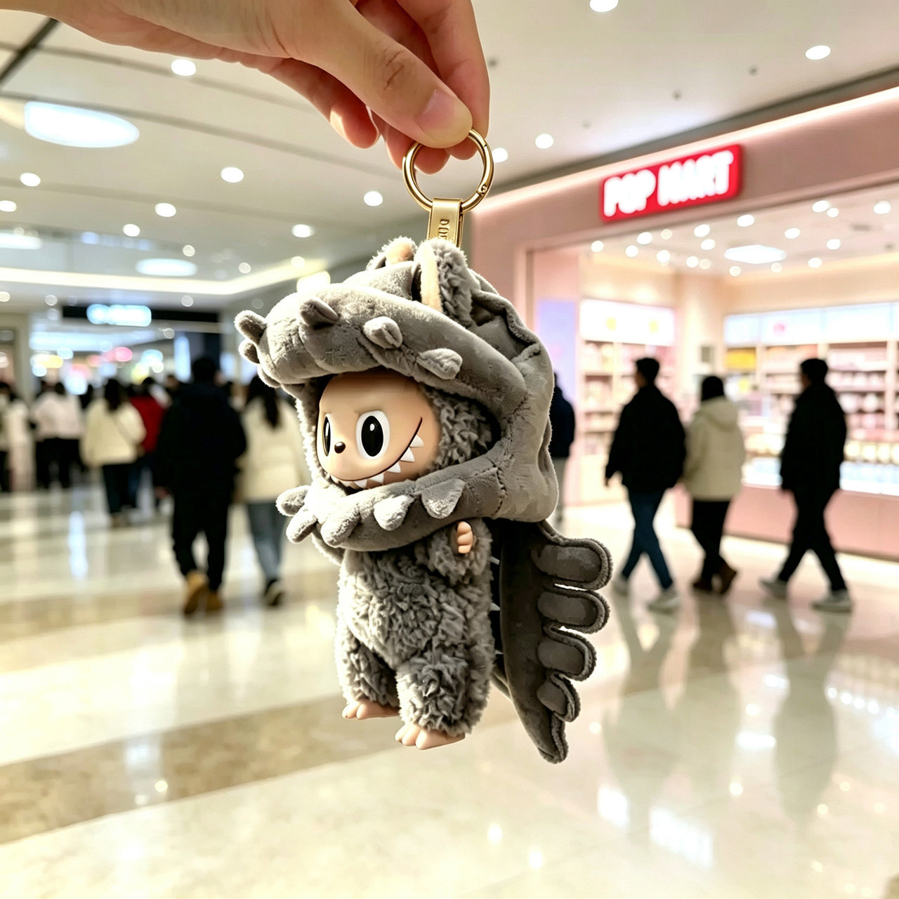 Pop Mart DIMOO and Labubu dinosaur skeleton plush bag charm keychains, colorful character designs