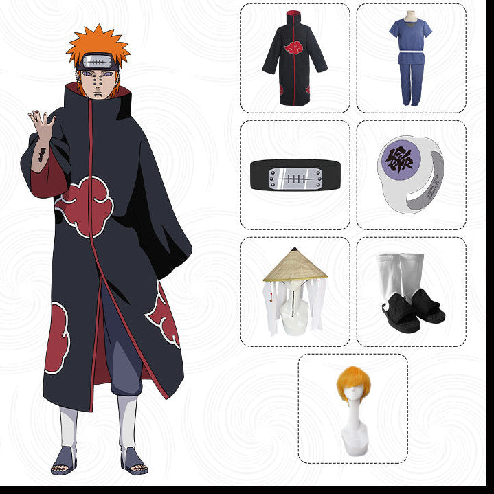 Naruto Pain Cosplay Set – Akatsuki Robe & Accessories