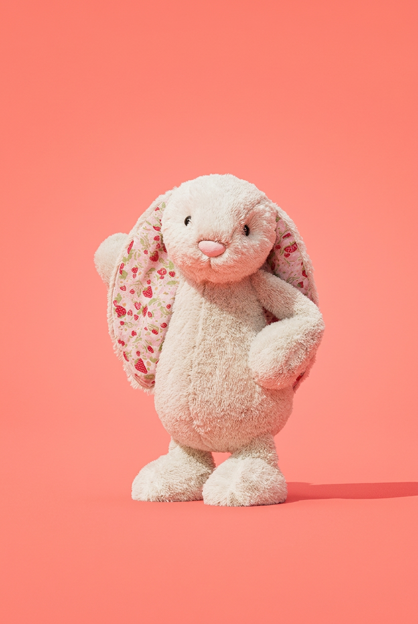 Jellycat Blossom Bunny plush rabbit with floral ears and soft feet, adorable cuddly toy for children.