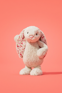 Jellycat Blossom Bunny plush rabbit with floral ears and soft feet, adorable cuddly toy for children.
