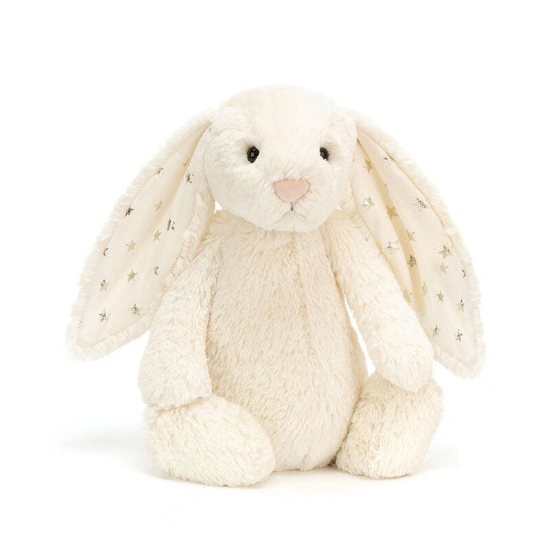 White or gray Jellycat Star Ear Bunny plush soft toy featuring cute bunny ears and a cuddly, soft fabric.