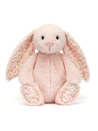 Jellycat Blossom Bunny plush rabbit with floral ears and soft feet, cuddly stuffed toy for children.