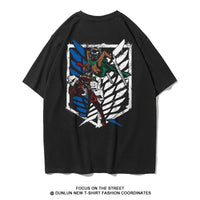 Dunlun Moshu Attack on Titan Wings of Freedom Aniem T Shirt, short sleeve, black canvas, statement tee, loose fit, crew neck