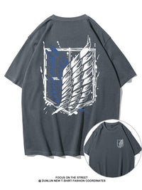 Dunlun Moshu Attack on Titan Wings of Freedom Aniem T Shirt, short sleeve, black canvas, statement tee, loose fit, crew neck